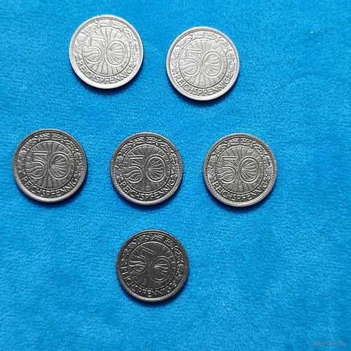 50 рейхспфенигов(1927-1928гг. 1931г.) 6 шт. Одним лотом! Веймар.Расспродажа!
