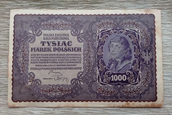 Werty71 Польша 1000 огромных марок польских 1919 Костюшко не злотых банкнота