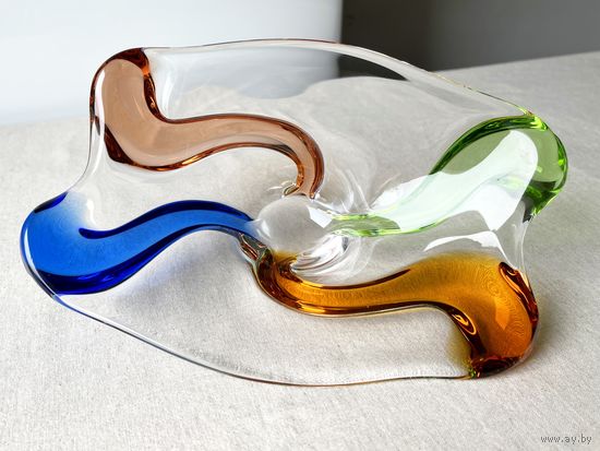 Конфетница Чехословакия Zemek 24х16см цветное стекло винтаж