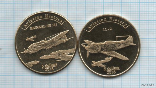 Остров Агрихан 5 долларов 2018 Самолеты 2-й выпуск Хейнкель HE 111 и ИЛ-2