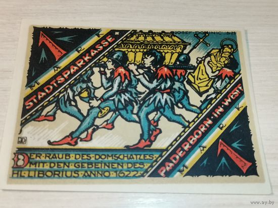 Нотгельд номиналом 1 марка , 1922 года, город Падерборн, Германия.