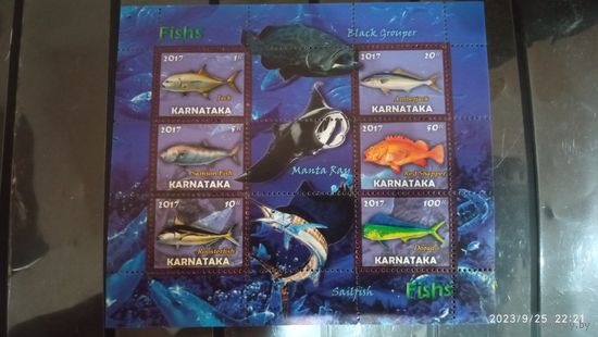Блок рыбы фауна морская жизнь  MNH