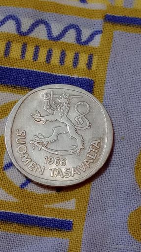 Финляндия 1 марка 1966 серебро