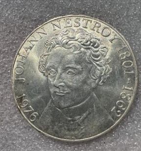 100 шиллингов 1976 Австрия - Иоганн Нестрой. 24 грамма серебра!