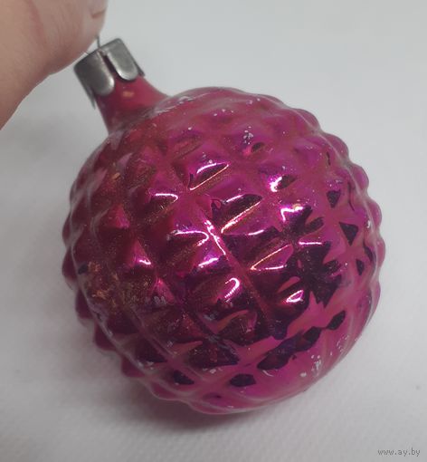 Ёлочная игрушка яркий Ребристый Шар, стекло. СССР