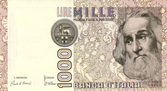 Италия 1000 лир образца 1982 года UNC p109a