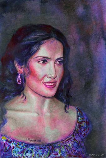 Графика: "Сальма Хайек" (акварель). 2006 год. Бумага, графитный карандаш, акварель. 21*30 см.-Мельник К.