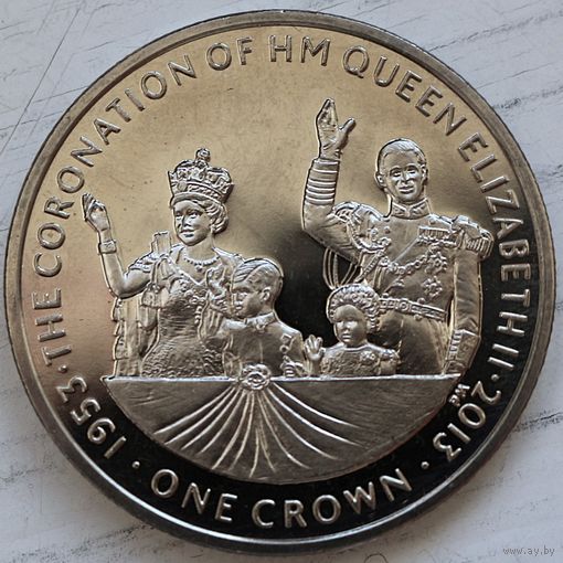 Остров Мэн 1 крона 2013 год "60 лет коронации Королевы Елизаветы II /Елизавета II и семья/"