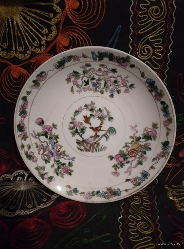 Тарелка настенная. Вербилки. Тридцатые годы. Ручная роспись. 26 см.