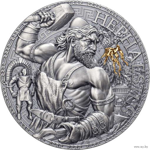 Камерун 3000 франков 2023г. "Гефест". Монета в капсуле; подарочном футляре; сертификат; коробка. СЕРЕБРО 93,30гр.(3 oz).