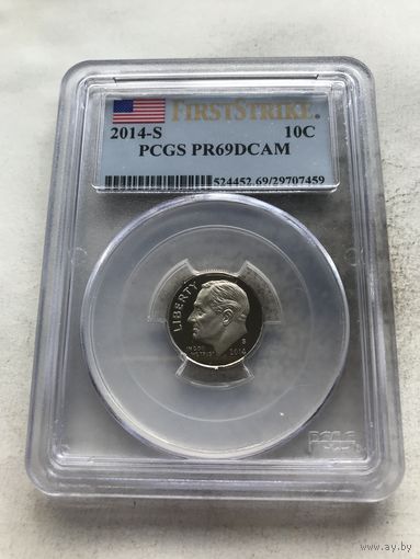 США 1 дайм 2014 - Roosevelt Dime (S - Сан-Франциско), слаб PCGS