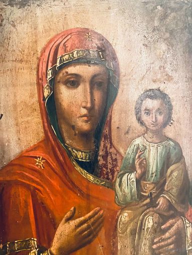 Икона старинная Божьей матери с младенцем