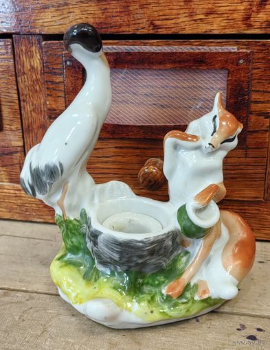 Чернильница "Лиса и журавль", ЛЗФИ, с дефектами