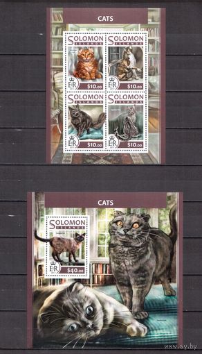 Соломоновы острова 2017 Фауна домашние кошки - 1 лист + 1 блок MNH**