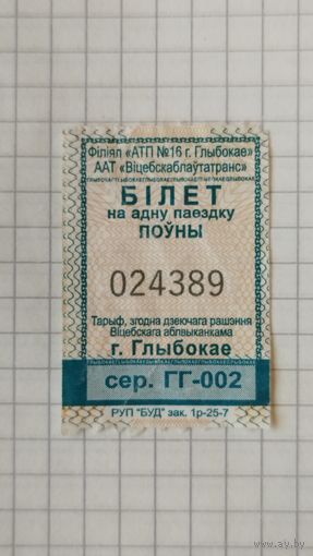 Талон на одну поездку. Серия ГГ-002 г.Глубокое 2025 г.