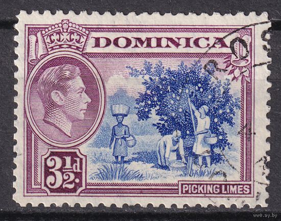 23.BrKCI. Великобритания. Колонии. Доминика. Местные мотивы. Георг VI. 1947 г. 3 1/2P. Mi.#99.