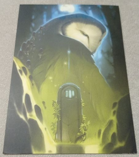 Посткроссинг. Открытка Сова, худ.Александра Хитрова (10х15). Прошла почту. Художественная марка, чёткий штемпель.