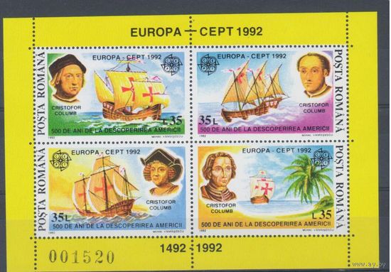 [241] Румыния 1992. Парусники.Колумб.Европа.EUROPA. БЛОК MNH. Кат.30 е.