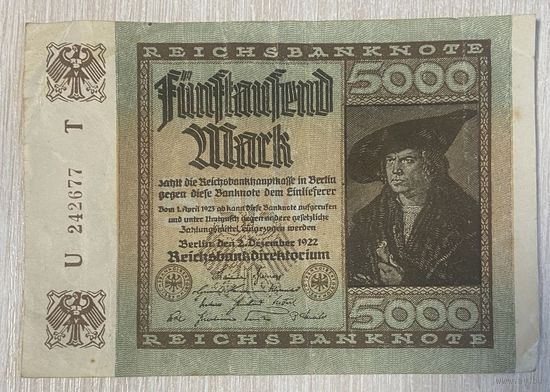 Банкнота 5000 марок 1922 год. Веймарская республика.