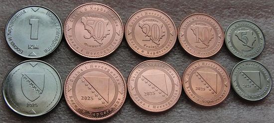 Босния и Герцеговина.  набор 5 монет 5, 10, 20, 50 фенингов 1 марка 2025 год