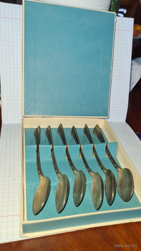 С 1 РУБЛЯ ! ЛОТ 6 ЛОЖЕК В КОРОБКЕ СССР СЕРЕБРО 119,7 гр. 916 проба