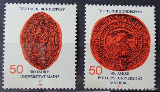 Германия, ФРГ 1977 г. Mi.938-939 MNH** полная серия
