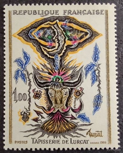 Франция. 1966г. Mi1564**. Гобелен " Луна и Бык" Жан Лурсаль.