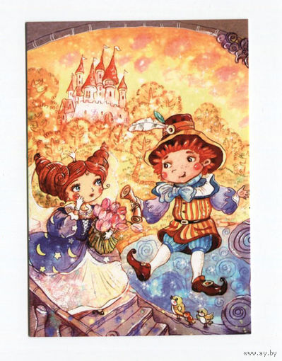 Открытка почтовая. Сказка. Тильбо и принцесса. Город. Замок. Дворец. Худож. А.Столбова (чистая)