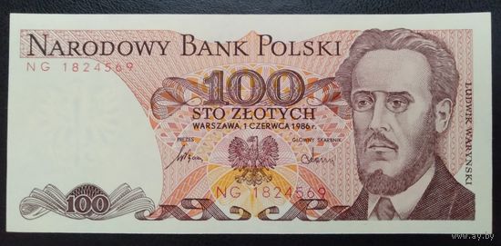 100 злотых 1986г, UNC, с 1 рубля (распродажа коллекции).