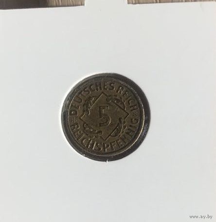 Германия 5 рейхспфеннигов  1926А в холдере