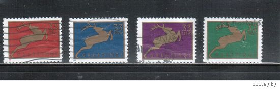 США-1999 (Мих.3216-3219 ВА) , гаш., Рождество, Олень(полная серия), (1)