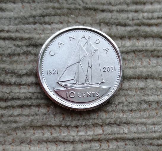 Werty71 Канада 10 центов 2021 100 лет Синеносу номинал ниже корабля