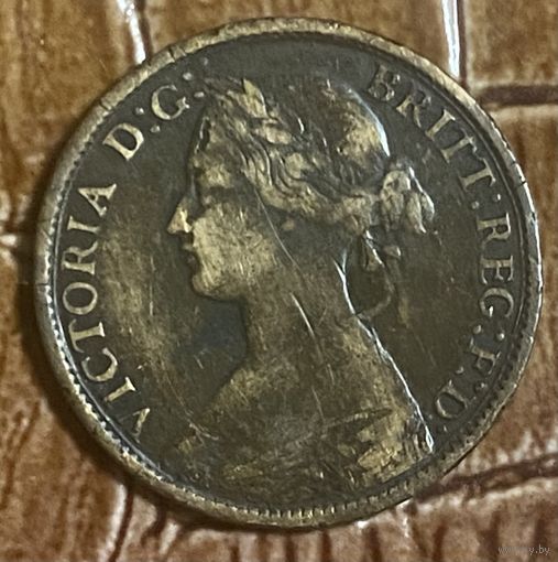 Монета 1 фартинг 1860 год. Великобритания. Королева Виктория.