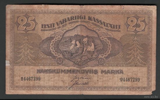 Эстония 25 марок 1919 года. Тип Р-47b. Состояние VF-