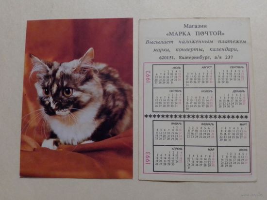 Карманный календарик. Котик.1992 год