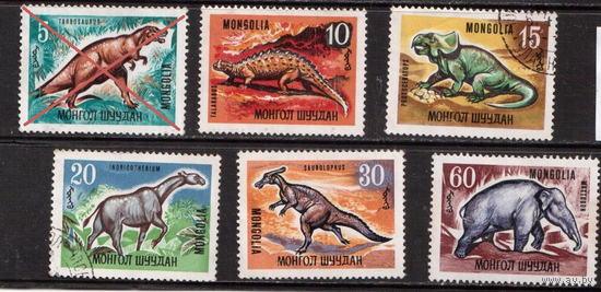 Монголия-1967,(Мих. 460-465) гаш. , 5 марок, Фауна Динозавры