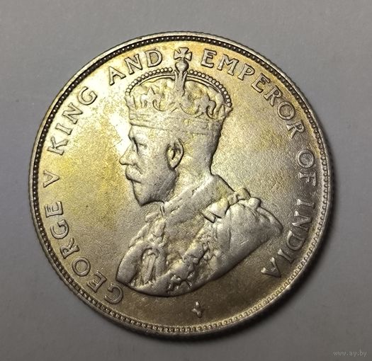 С рубля! Много лотов! 50 центов 1920 Стрейтс-Сетлментс портретное серебро Георг V