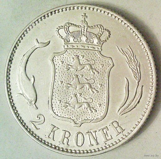 ДАНИЯ 2 кроны 1916 год "КРИСТИАН X" (серебро)