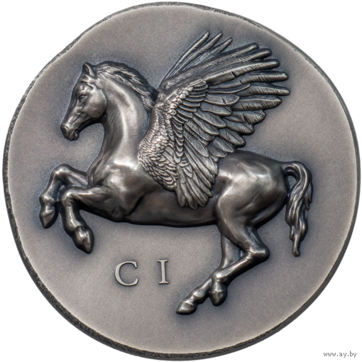 Острова Кука 5 долларов 2022г. Нумизматические иконы. "Пегас". Монета в подарочной рамке - футрляре; сертификат; коробка. СЕРЕБРО 31,10гр.(1 oz).