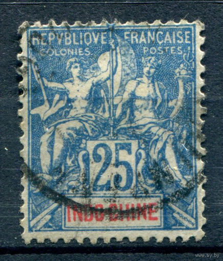 Французский Индокитай - 1899/1901г. - аллегория, 25 с - 1 марка - гашёная [Mi 20]. #4-W1-127-B-1