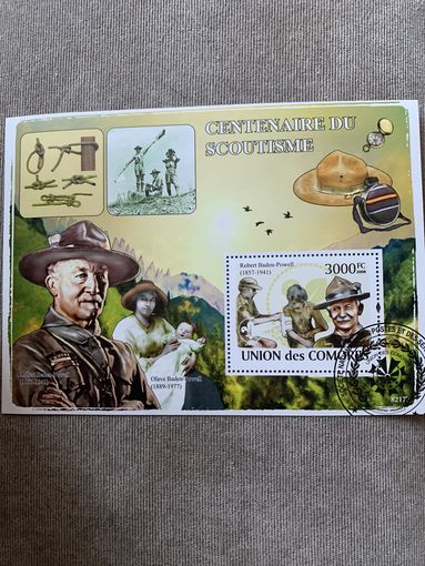 Коморские острова 2008. Robert Baden-Powell 1857-1941. Блок