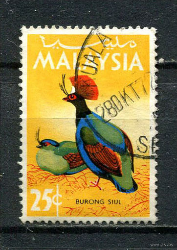 Малайзия - 1965 - Птицы. Хохлатая куропатка 25С - [Mi.19] - 1 марка. Гашеная.  (LOT Gu22)-T3P53