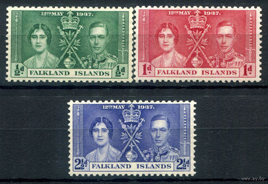 Британские колонии - Фолклендские острова - 1937г. - коронация короля Георга VI и королевы Елизаветы - 3 марки - полная серия, MLH, MH [Mi 75-77]. #2-Bc-D-KS-4