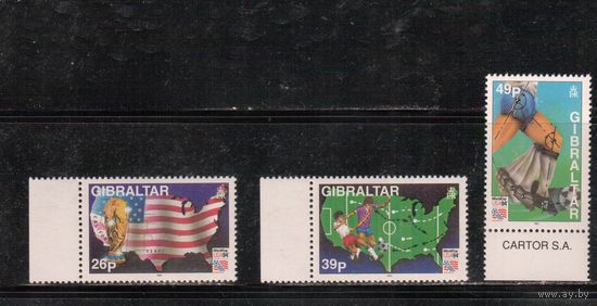 Гибралтар-1994, (Мих.687-689)  ** , Спорт, ЧМ-1994 по футболу,(полная серия)