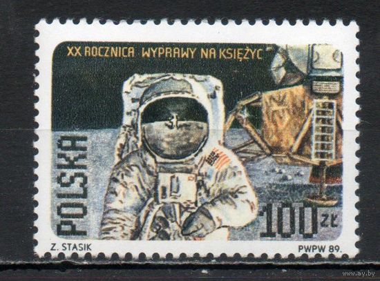 20 лет первого полёта на Луну Польша 1989 год серия из 1 марки