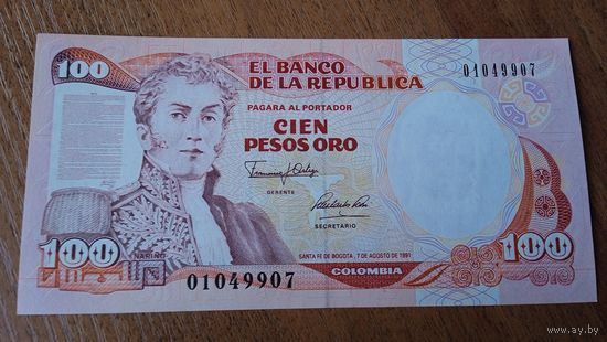 КОЛУМБИЯ 100 ПЕСО 1991 UNC