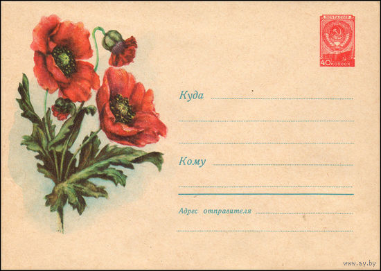 Художественный маркированный конверт СССР N 695 (10.05.1958) Рисунок цветов мака