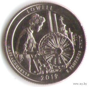 25 центов 2019 г. Парк=46 Национальный  исторический парк Лоуэлл Массачусетс Двор D _состояние UNC