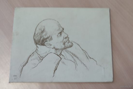 Ленин слушает музыку.Репродукция на ткани 1969г