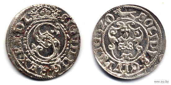 Шеляг 1620, Сигизмунд III Ваза, Рига. Сокращенная дата '6Z0', лиса влево. Штемпельный блеск, красивое коллекционное состояние